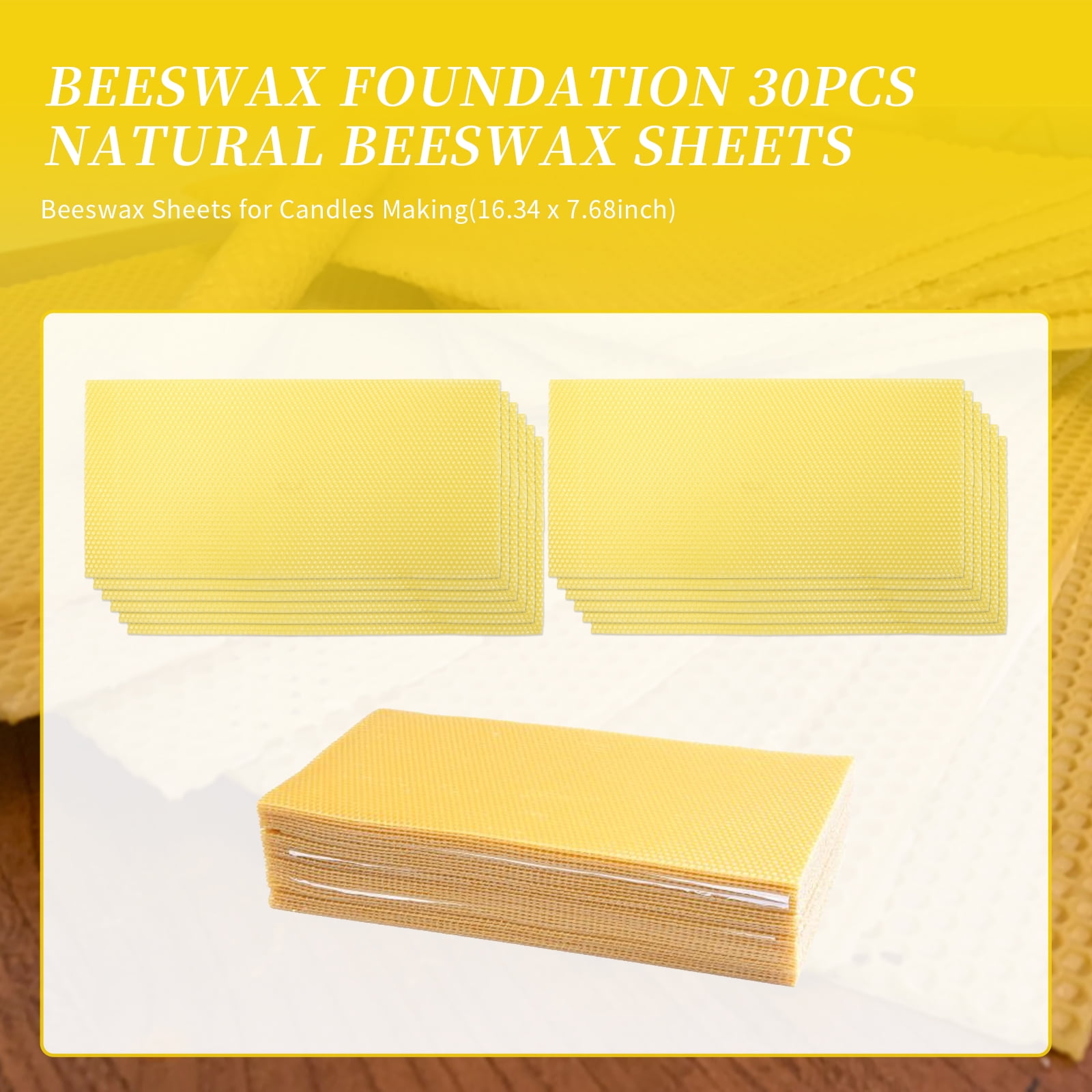 30-Piece Natural Beeswax Sheets, Beehive Wax Foundation Sheets for Beekeeping & Candle Making, 1 Set