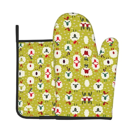 

Oven Gloves Hot Pads For Kitchen Decor Sheep And Birds Heat Resistant 2pcs For Cooking Baking Bbq