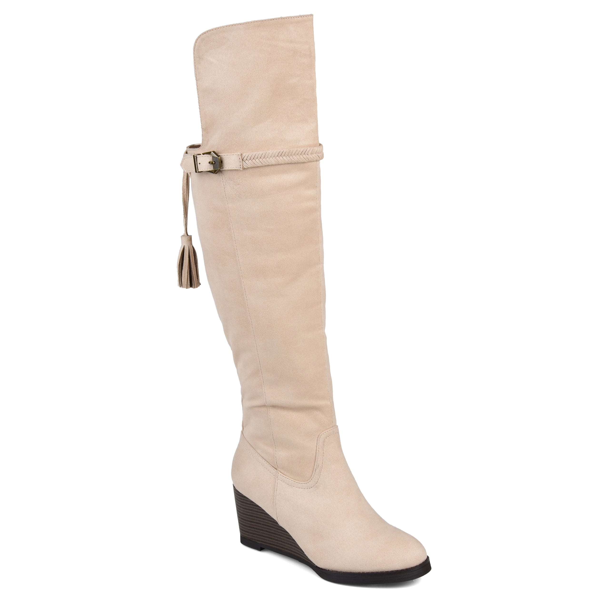 over the knee wedge boots wide calf