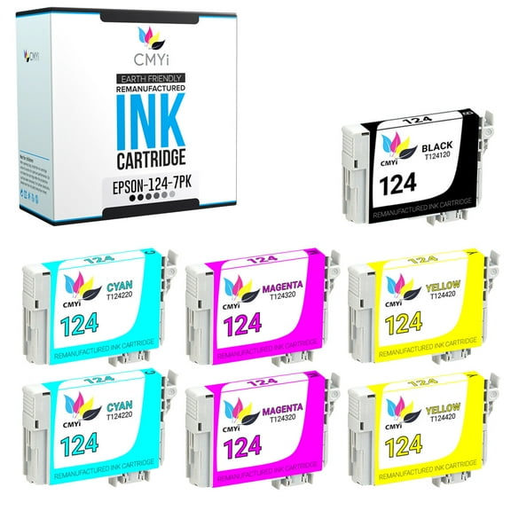 CMYi 124 Combo Pack of 7 Ink Cartridges compatible for Epson 124 - Stylus NX125, NX127, NX130, NX230, NX330, NX420, NX430, WorkForce 320, 323, 325, 435 (1 Black, 2 Cyan, 2 Magenta, 2 Yellow)