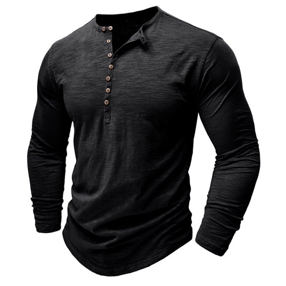 Men's Henley Shirt Long Sleeve Cotton Blend - Button Front, Regular Fit, 6 Colors, S-XXL Sizes, Autumn/Winter Casual Wear
