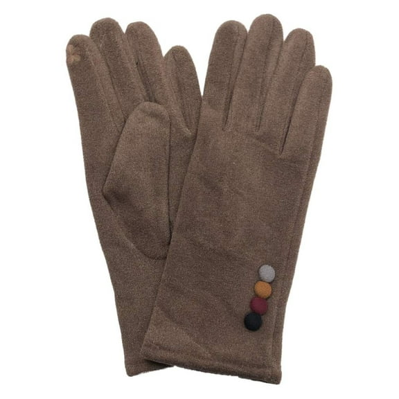 Womens Brown Faux Suede Button Stretch Fit Texting & Tech Touchscreen Gloves