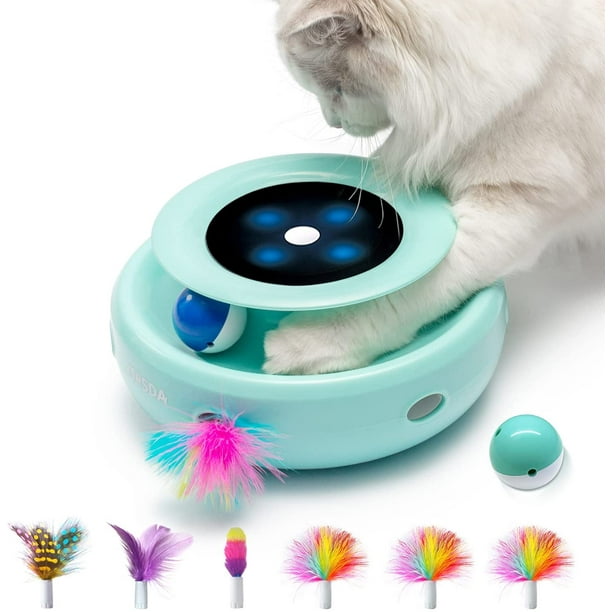 Cat Toys 2-in-1 Interactive Cat Toys for Indoor Cats, Automatic Cat Toy  Balls, Mice Toys Ambush Feather Kitten Toys with 7pcs Attachments, Dual  Power Supplies, Adjustable Speed, Auto On/Off 