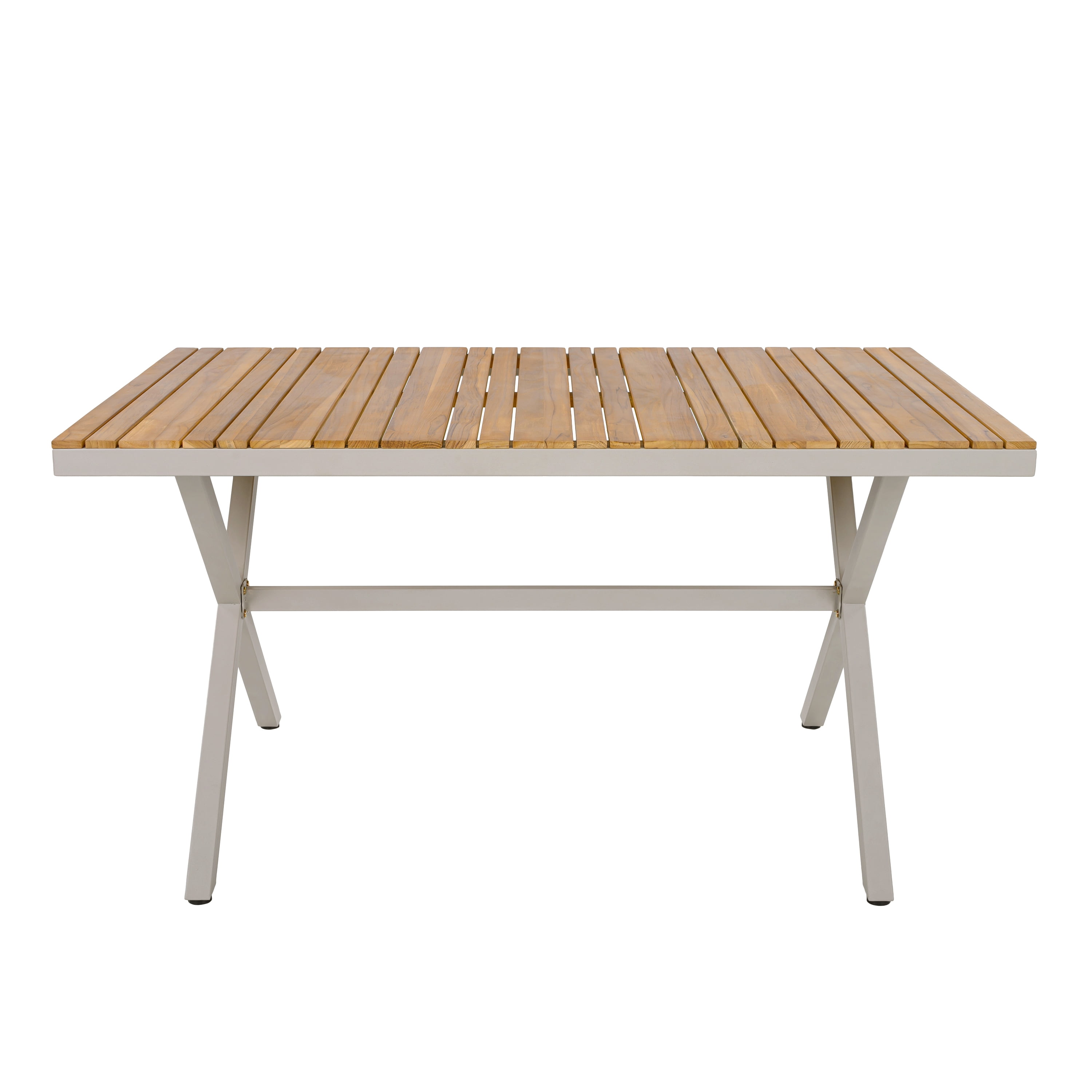 Dining Table, Outdoor Teak Wood Top Table with Beige Steel Frame for Backyard Garden Deck, Teak