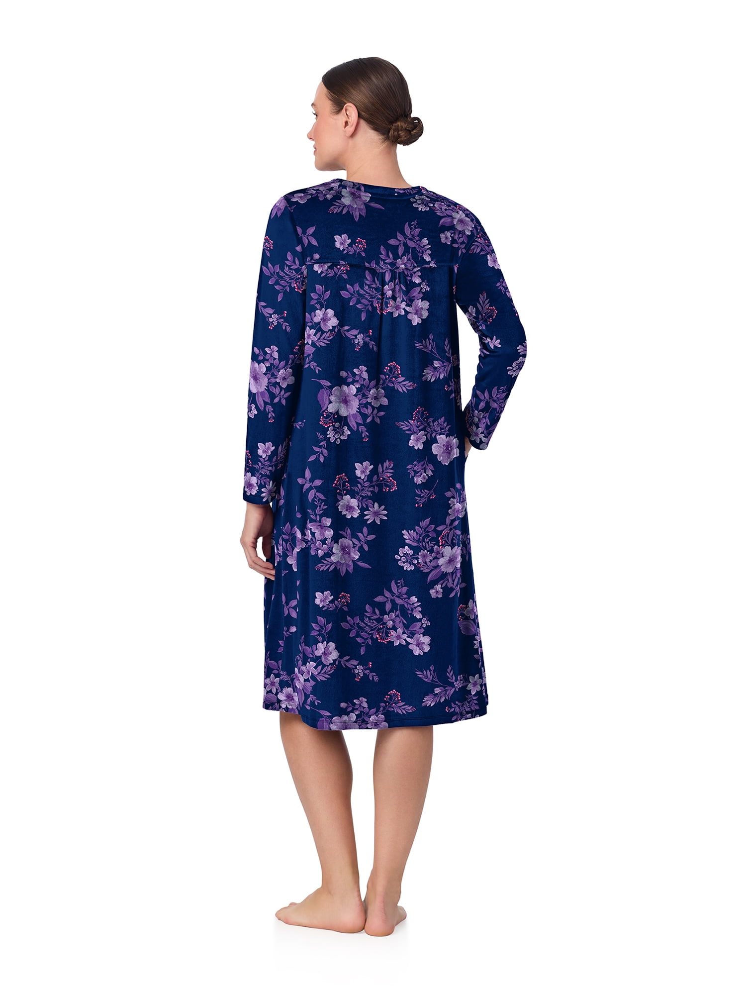 Aria Women’s Long Sleeve Stretch Velour 44" Sleepwear Nightgown, Sizes XS-5X