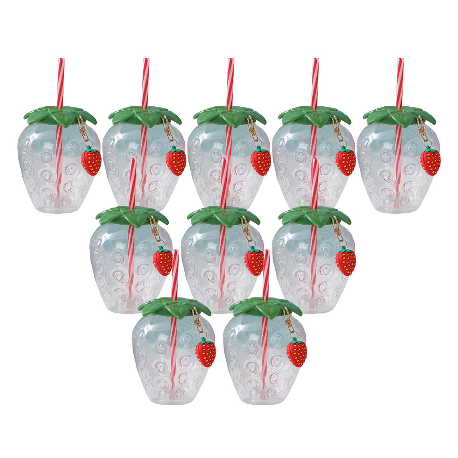 Tachiuwa 10x Strawberry Sippy Cup with Straw for Kids for Hawaiian Household Birthday Clear Keychain