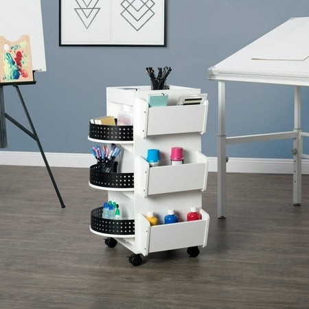 UPC: 0017342102200 | Studio Designs Wood Swivel Organizer Cart in White and Black