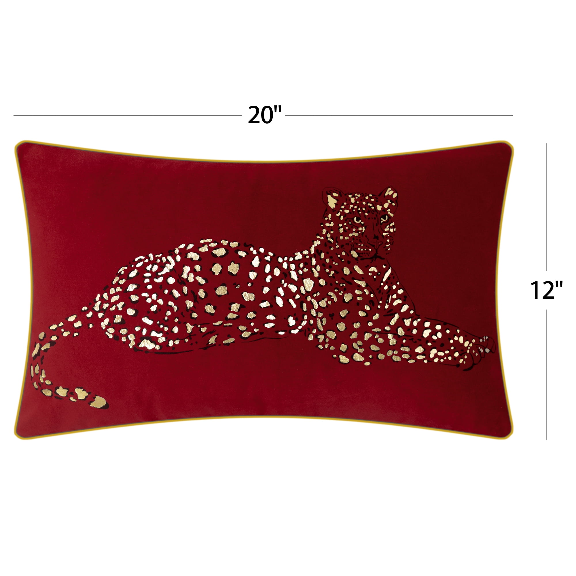 JWH Gold Foil Leopard Print Cotton Velvet Pillow Covers Red Lumbar Throw Pillow Cases for Sofa Bed Couch Car Decoration 12x20inch