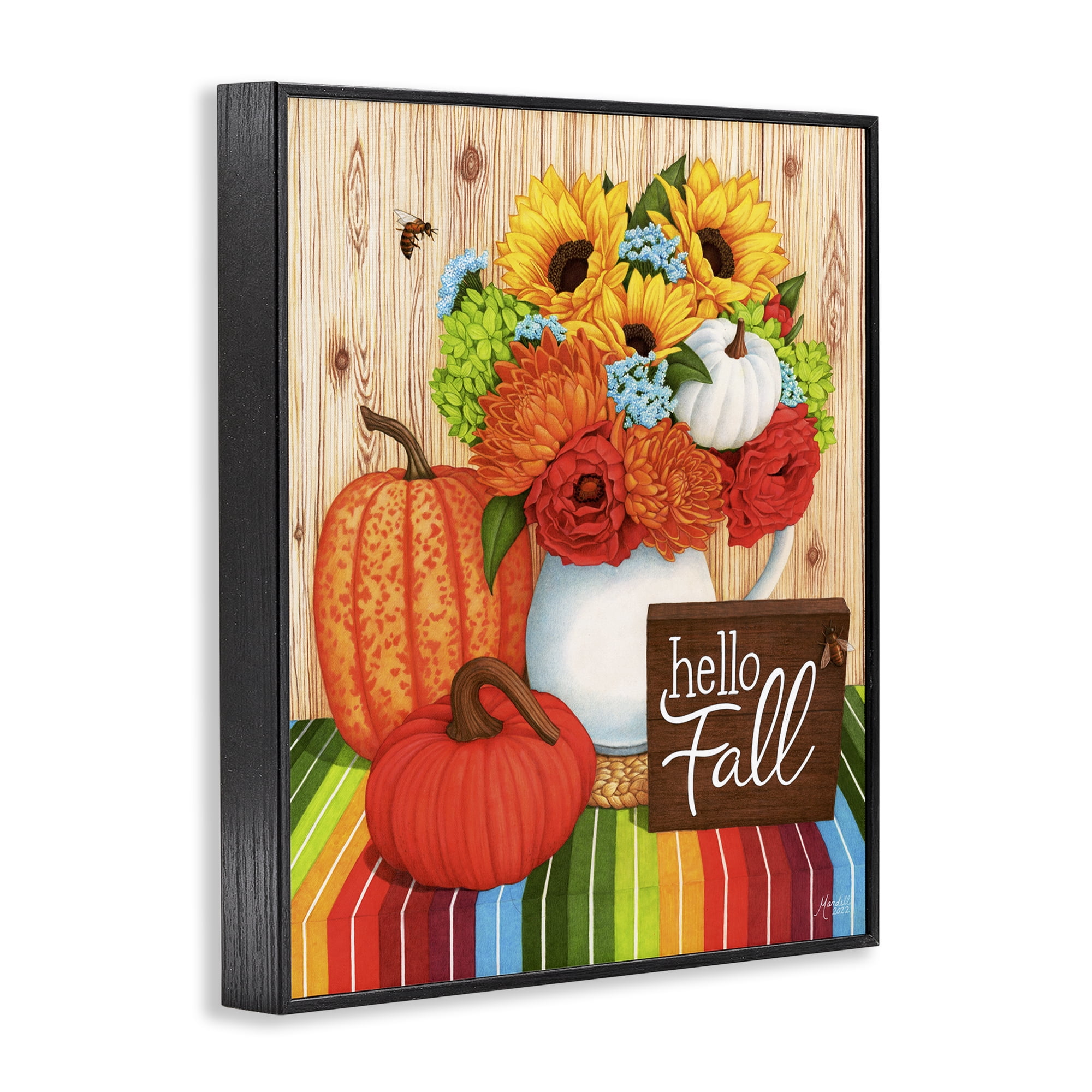 Stupell Industries Hello Fall Rainbow Pumpkins Holiday Painting Black Framed Art Prints Wall Art, 24 x 30