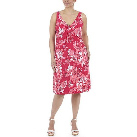 Women's Plus Sleeveless Print Jersey Knot Dress