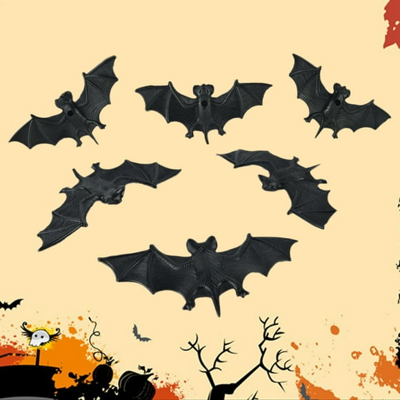 QIPOPIQ Halloween Bats, Rubber Vampire Bats, Hanging Bat for Halloween Party, April Fool's Day, Haunted House