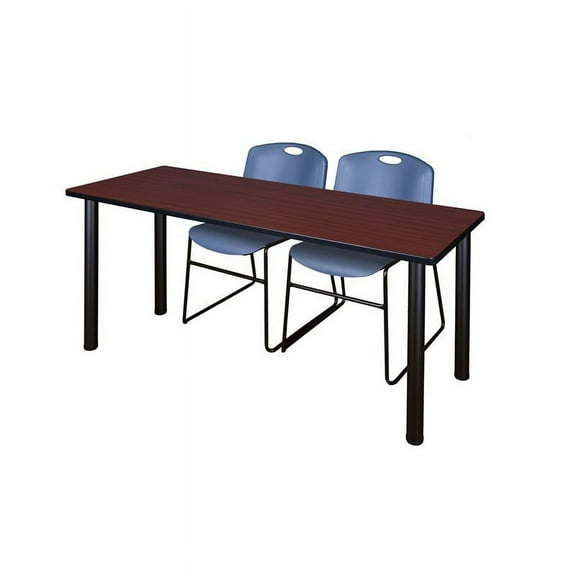 Regency 72" x 24" Kee Table- Mahogany/ Chrome & 2 Stack Chairs- Black