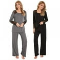 thumbnail image 2 of Minimanihoo Womens Pajama Long Short Sleeve Top with Long Pants Cotton Sleepwear Pjs Sets, 2 of 11