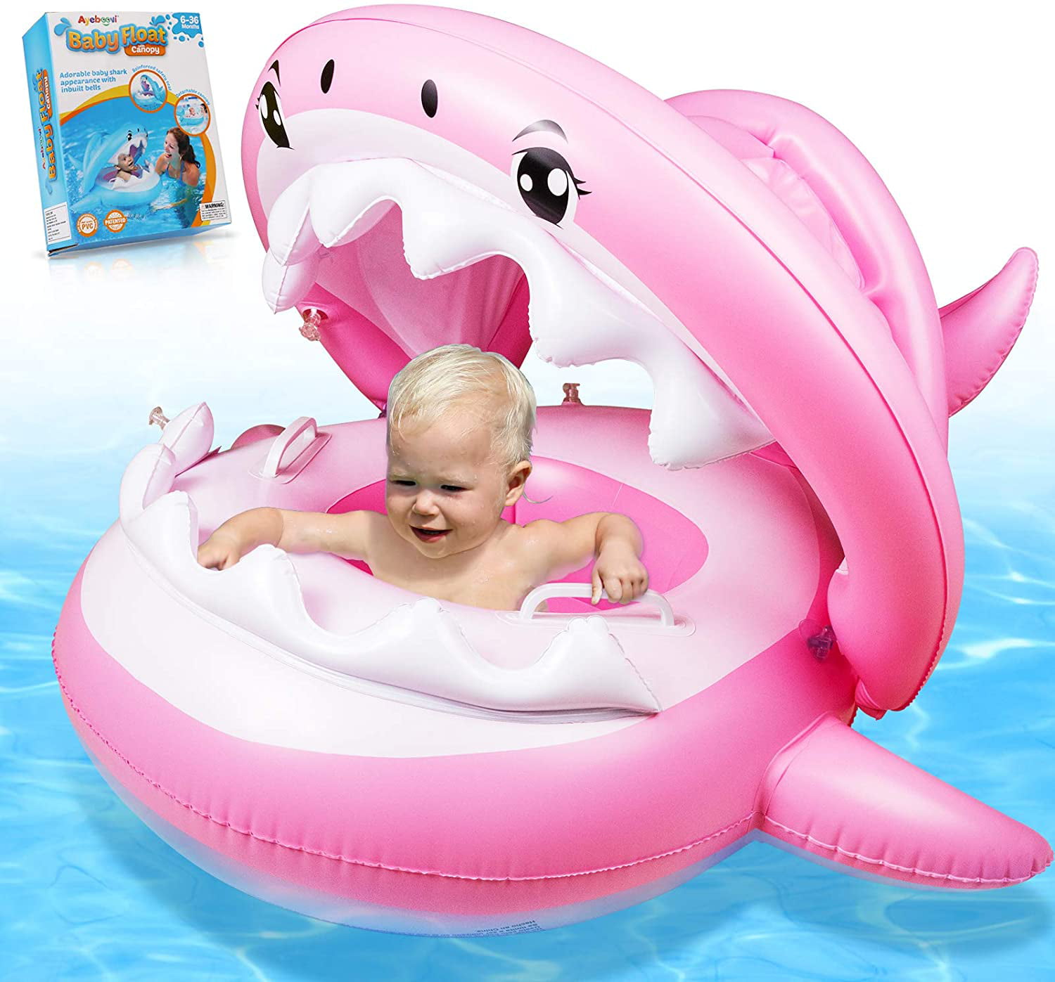 Details about   Baby Pool Float Swimming Float with Canopy Inflatable Floatie Swim Ring for Kids 