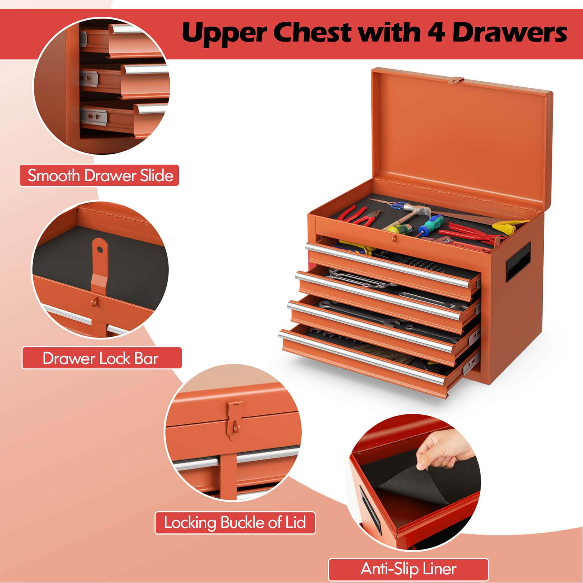 Costway 2 in 1 Tool Chest & Cabinet with Sliding Drawers Rolling Garage Organizer Orange