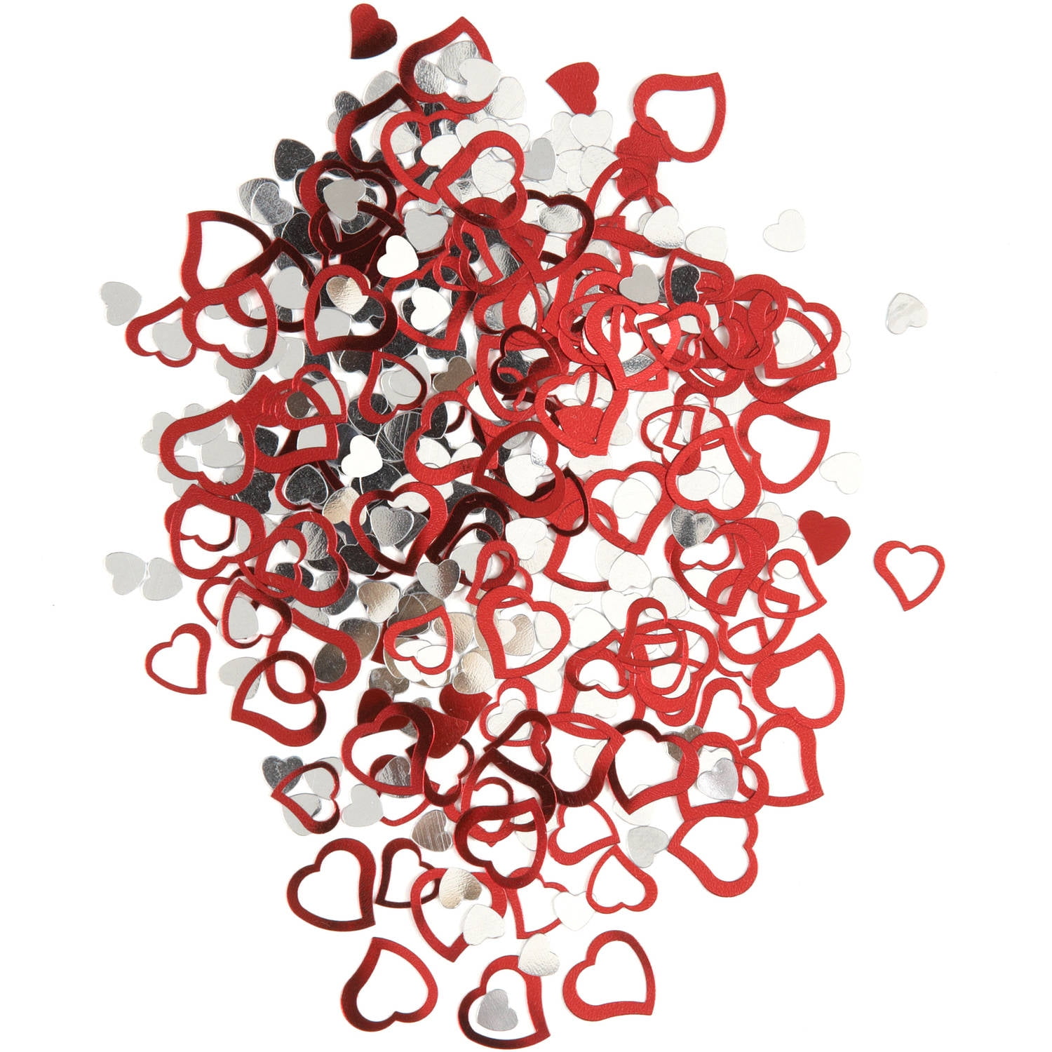 Silver and Red Heart Valentines Day Foil Confetti, 0.5oz.