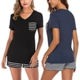 thumbnail image 4 of Summer 2020 Pajamas Striped V-neck Short Sleeve Shorts Two-piece Suit Home Service Women Tracksuit, 4 of 5