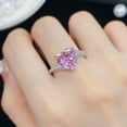 thumbnail image 2 of Anillo abierto con forma de corazón de turmalina rosa simulada, anillo de circonita de amor con boca abierta para mujer, 2 of 5