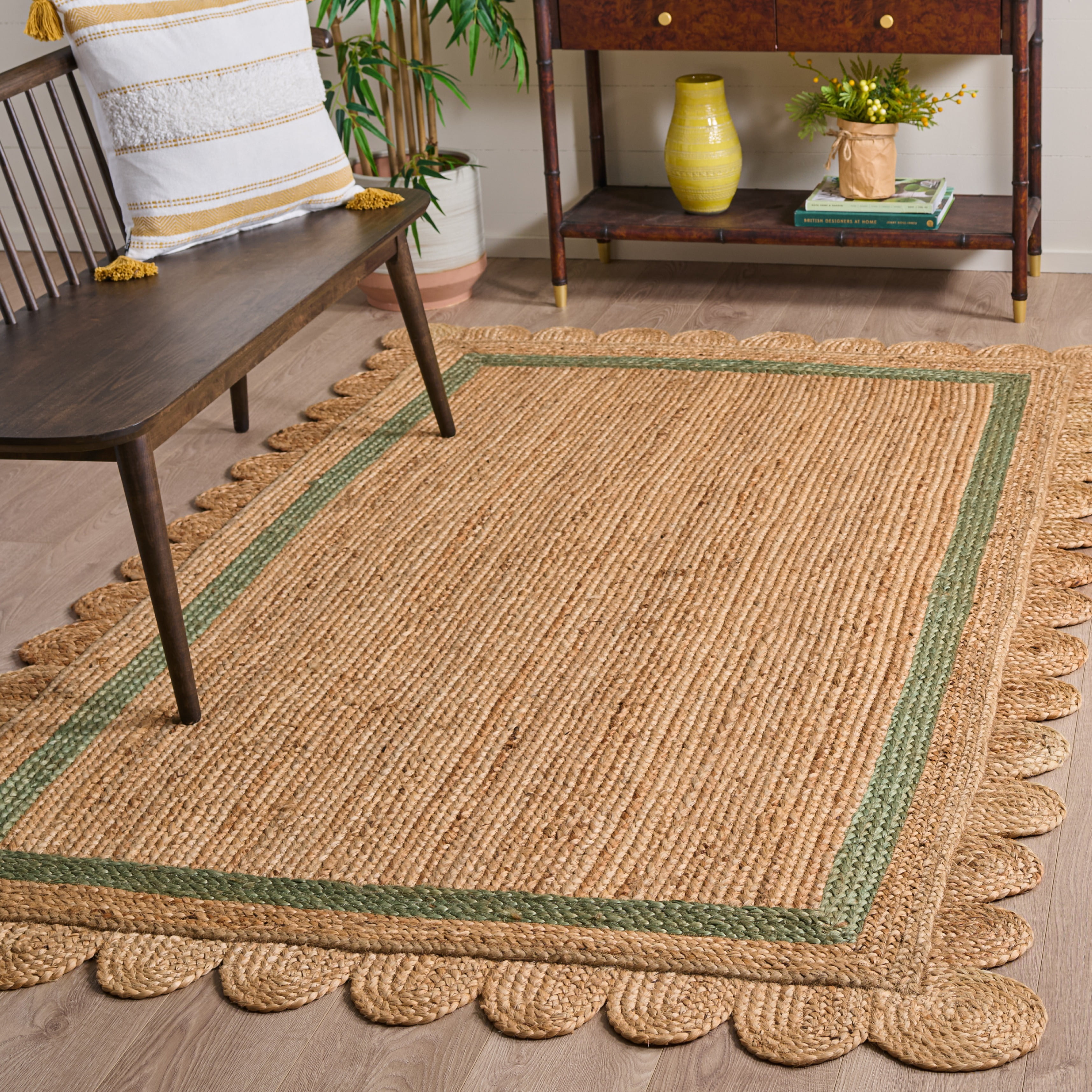 Safavieh Natural Fiber Archibald Bordered Area Rug, Natural/Light Green, 9' x 12'