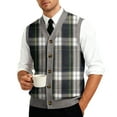 thumbnail image 5 of Resicozy Mens Plaid Sweater Vests V-Neck Sleeveless Fashion Casual Cardigan Vest Fall Winter Tank Tops Dark Gray L, 5 of 7