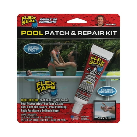 Flex Seal Mini Pool Patch and Repair Kit, Includes Flex Tape and Flex Glue, Clear
