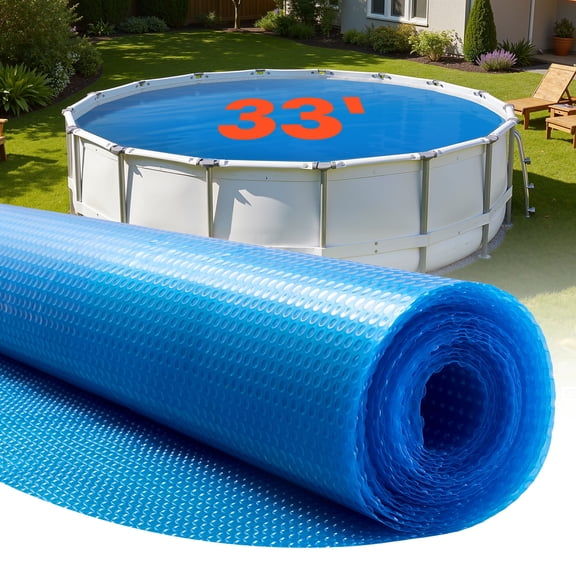 VEVOR Solar Pool Cover, 33 ft Round Pool Bubble Cover, 8 Mil Pools Solar Blanket with Bubble & PE Material, Daytime Heat Absorption, Nighttime Heat Retention, Heat Retaining Solars Covers, Blue