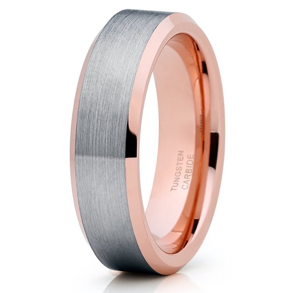 Rose Gold Tungsten Wedding Band 6mm Gray Tungsten Ring Anniversary Ring Men & Women Rose Gold Comfort Fit Ring