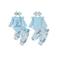 thumbnail image 2 of BemeyourBBs Newborn Baby Girl It's Alright To Be Little Bitty Outfits Western Cowgirl Clothes Letter Long Sleeve Romper Pants Headband Set, 2 of 9