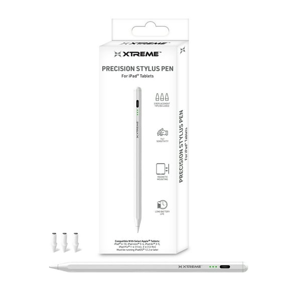 Xtreme Stylus Pen Compatible with Apple iPad 6–10 Gen, iPad Mini 5–6, iPad Air 3–5, iPad Pro 11" (1–4) & 12.9" (3–6), Magnetic, 3 Replacement Tips, Fast Charging, 6 Hours Battery Life