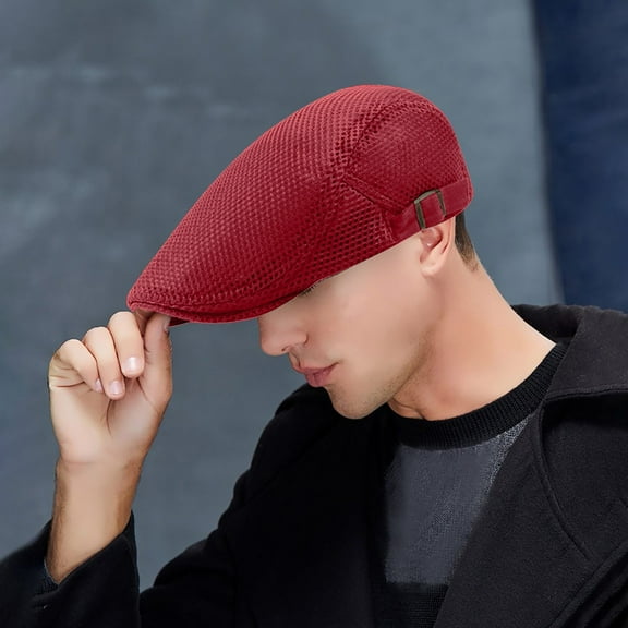 IDALL Newsboy Cap Beret Hats Men Breathable Mesh Summer Hat Newsboy Beret Cap Cabbie Flat Cap Peaky Blinders Hat Flat Cap Red One Size