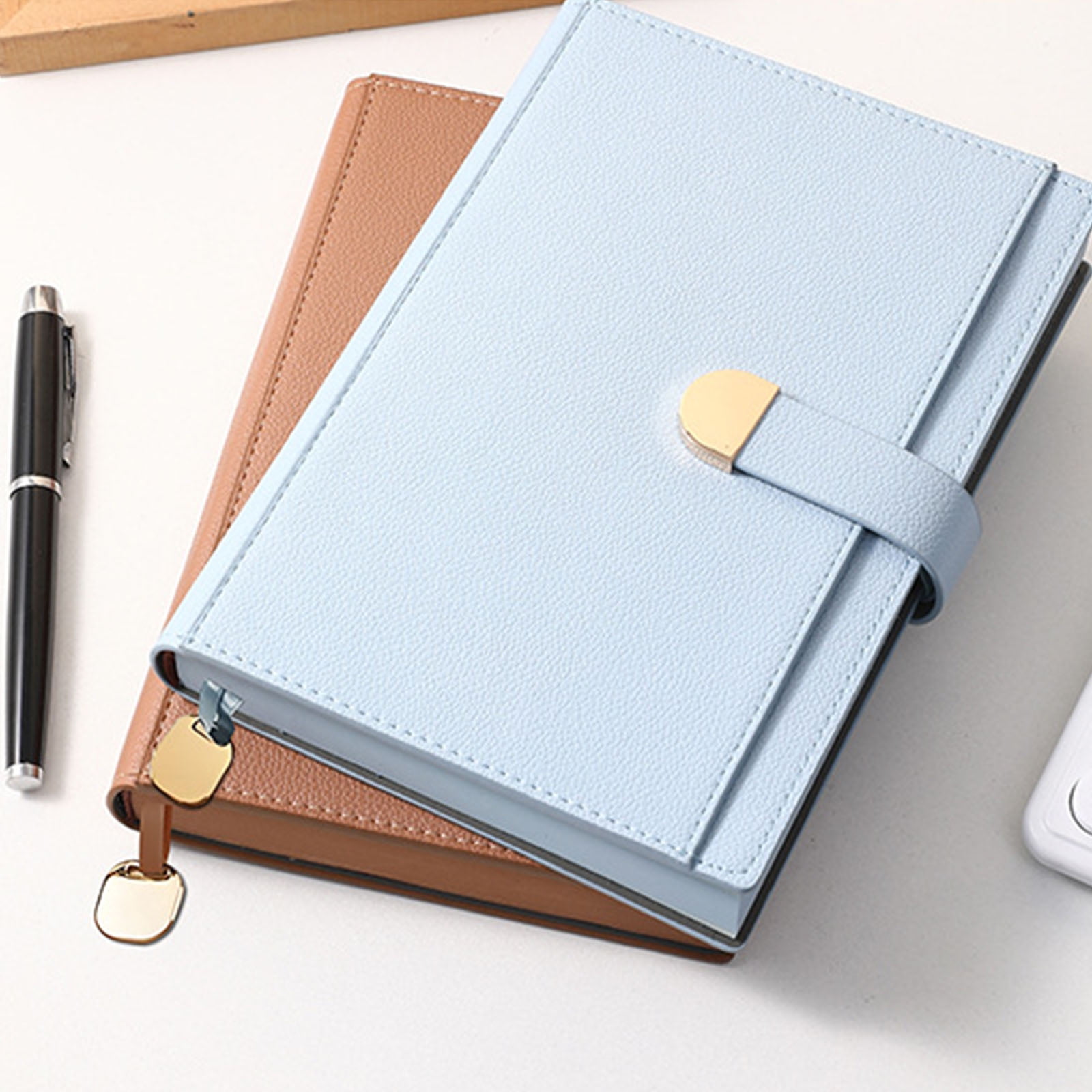 Professional PU Leather Notebook 300 Pages Lined Ribbon Bookmarks Button Closure Hardcover Journal for Writing