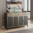 thumbnail image 3 of IVV Buffet Cabinet with Storage, 48" Sideboard with 3 Mesh Doors & 3 Drawers, Modern Metal Coffee Bar Cabinet Metal Buffet Table w/ Wood Countertop for Kitchen, Dining Room, Dark Gray, 3 of 7