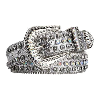 3399 Womens Thin Belts Skinny Leather Belt Luxury Strap Rhinestones Studded Women main image 2