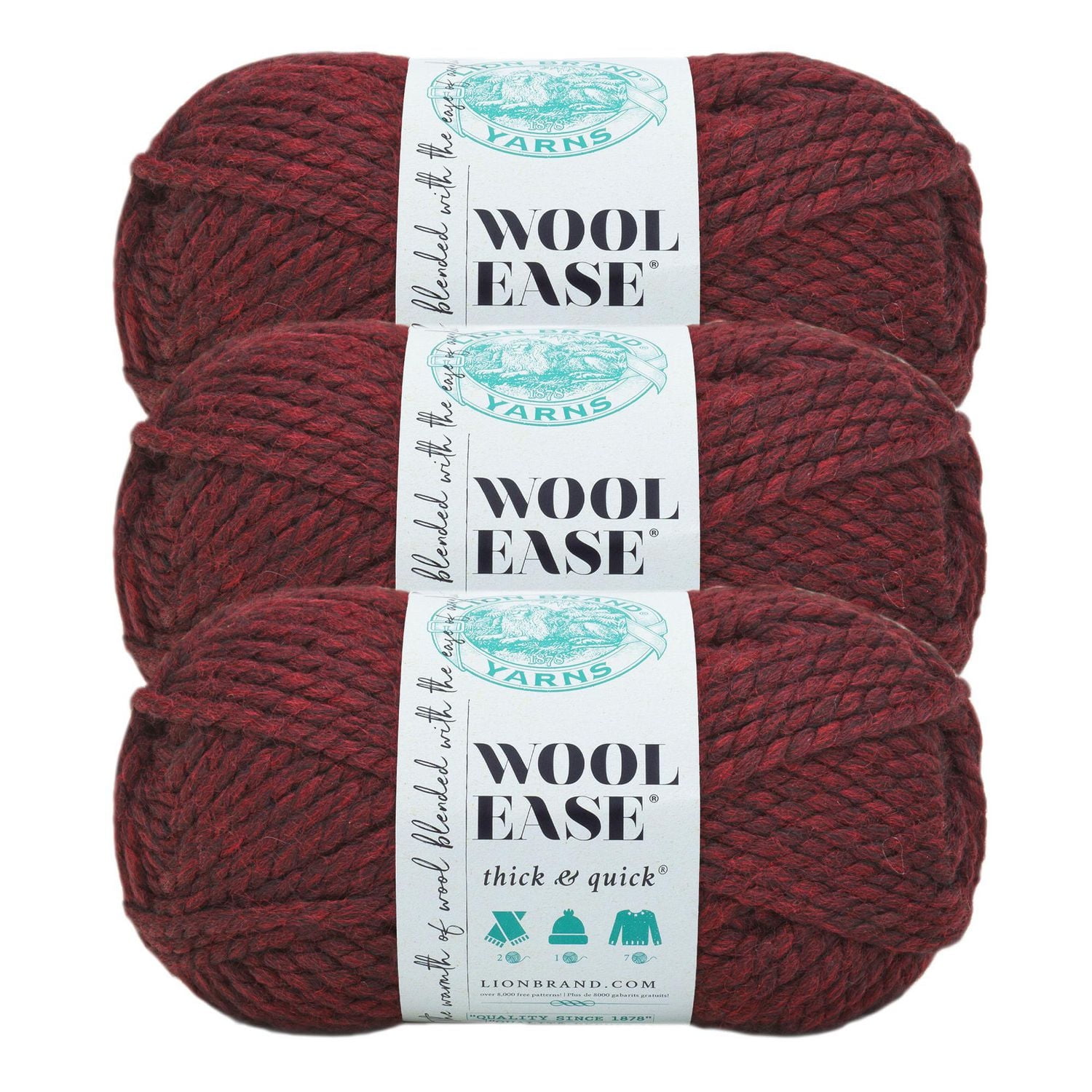 Lion Brand Wool-Ease® Thick & Quick® Yarn Claret #6 Super Bulky Acrylic/Wool yarn, 170g/ 97m, 3-CT
