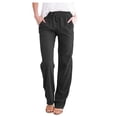 thumbnail image 2 of Womens Casual Cotton Linen Pants Lightweight Summer Fall Relax Fit Elastic Waist Plus Size Solid Lounge Long Trousers 10-Black S, 2 of 5