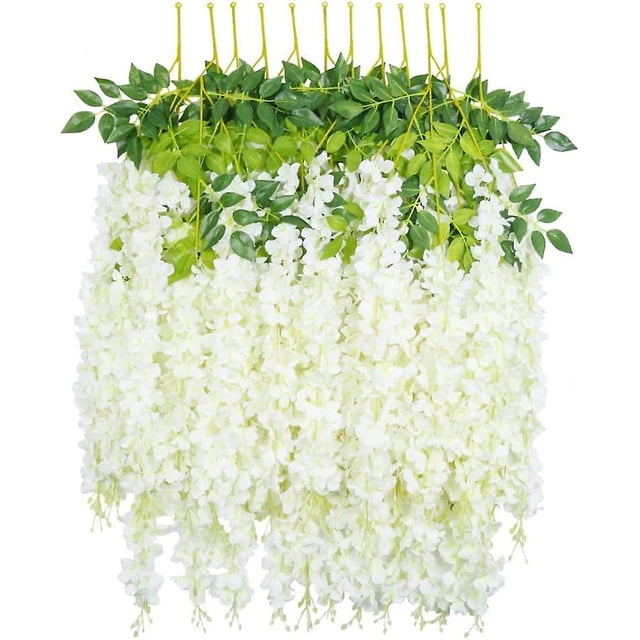 2024,12 piezas Guirnalda de enredadera de glicina artificial falsa - VerdeDec 3.6 pies / pieza Flor colgante de ratán de enredadera de glicina de seda para el hogar Decoración de b