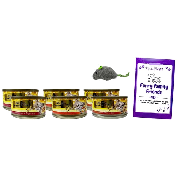 Fussie Cat Grain-Free Wet Cat Food Variety Pack, Chicken, Chicken Sweet Potato & Chicken Beef Pumpkin, 3 oz (6 Pack) Catnip Toy & MerlinsMart Zine