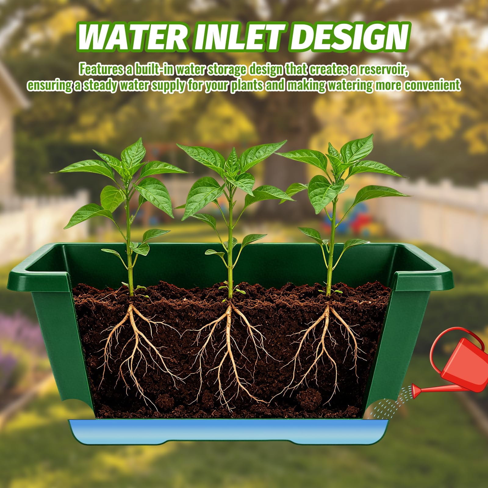 Window Box Planters Deep Green 7 Pack 17 Inch Plastic Rectangular Flower Pots for Indoor/Outdoor Plants