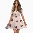 thumbnail image 2 of Pink Background Dark Hearts Pattern Women Dress V-Neck Short Sleeve Flowy Swing Party Midi Dress, 2 of 4