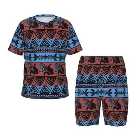 Adobk Vintage Corn Pattern in Red Blue Print Pajamas Toddler 2 Piece Short Sleeve Sleepwear Summer Kids Clothes Set-XX-Large