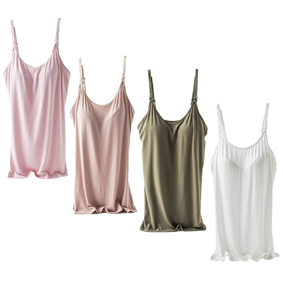 Baywell Nursing Tank Tops Pack of 4 Maternity Tank Tops Built in Bra for Breastfeeding with Adjustable Straps for Womens 32/70ABC-40/90ABC