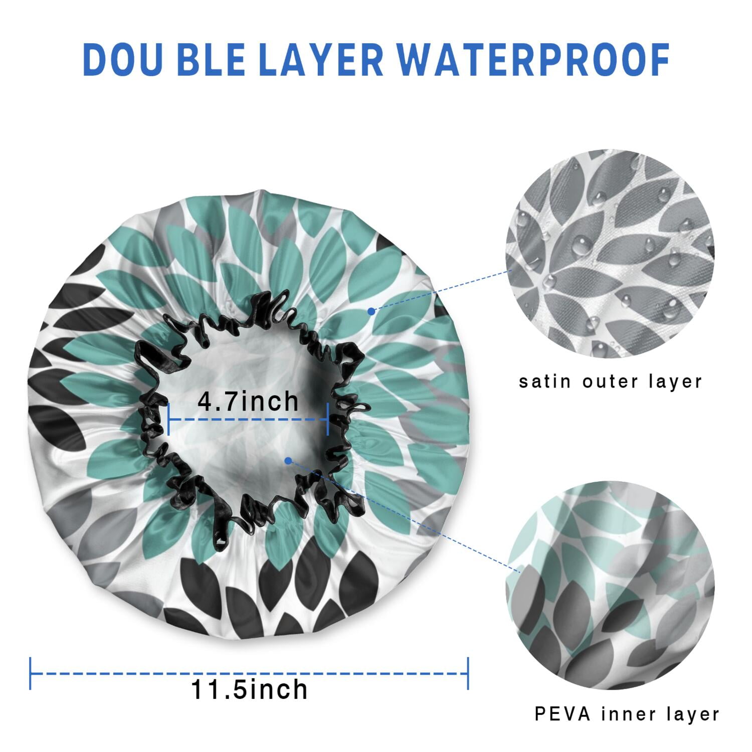 Shower Caps,Simple Petal Shaped Geometric Floral Pattern Waterproof Shower Cap for Women 4 Pieces,Double Reusable Hair Cover for Shower PEVA Elastic Stretch Hem