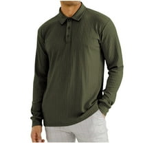 Jalioing Men's Long Sleeve Golf Shirt Collared Ribbed Casual T Shirt Business Dressy Solid Color Tops