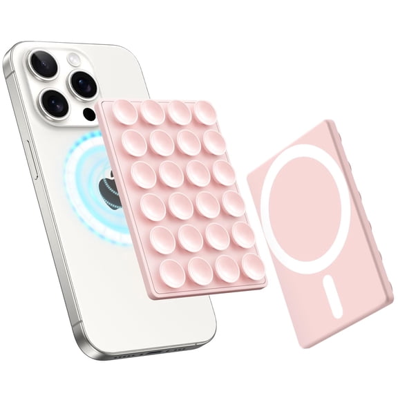 MJSHUN Magnetic Suction Phone Mount for MagSafe Case, Silicone Octo Cup Buddy Sticky Grip Holder for iPhone, Removable Hands-Free Selfie/Video for TikTok Influencers, Women Gift, Light Pink