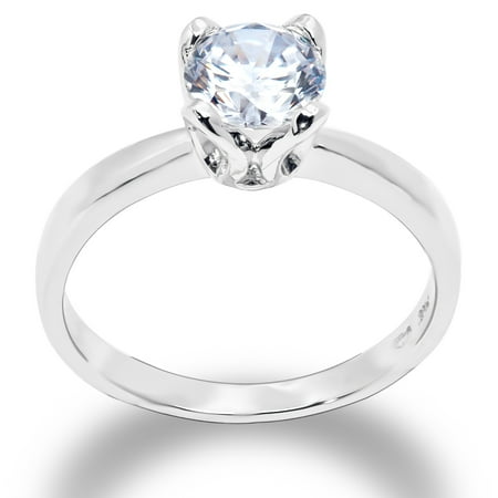 14K Solid White Gold 1 Ct. Round Solitaire CZ Engagement Ring