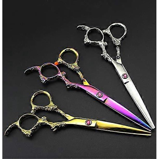 Juego de tijeras profesionales para cortar el cabello con tijeras de entresacar, acero inoxidable azul, mango ergonómico.