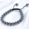 thumbnail image 3 of Natural Healing Power Gemstone Crystal Beads Unisex Adjustable Macrame Bracelets 8mm,Hematite, 3 of 4