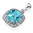 thumbnail image 4 of Gem Stone King 10K White Gold Swiss Blue Topaz and Diamond Accent Pendant Necklace for Women | 2.75 Cttw | Gemstone Birthstone | 8MM Cushion, 4 of 6