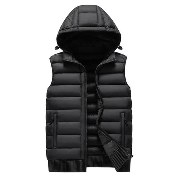 FNFYFH Mens Big and Tall Puffer Vest Hooded Sleeveless Quilted Jacket Zip Up Padded Coats Outerwear