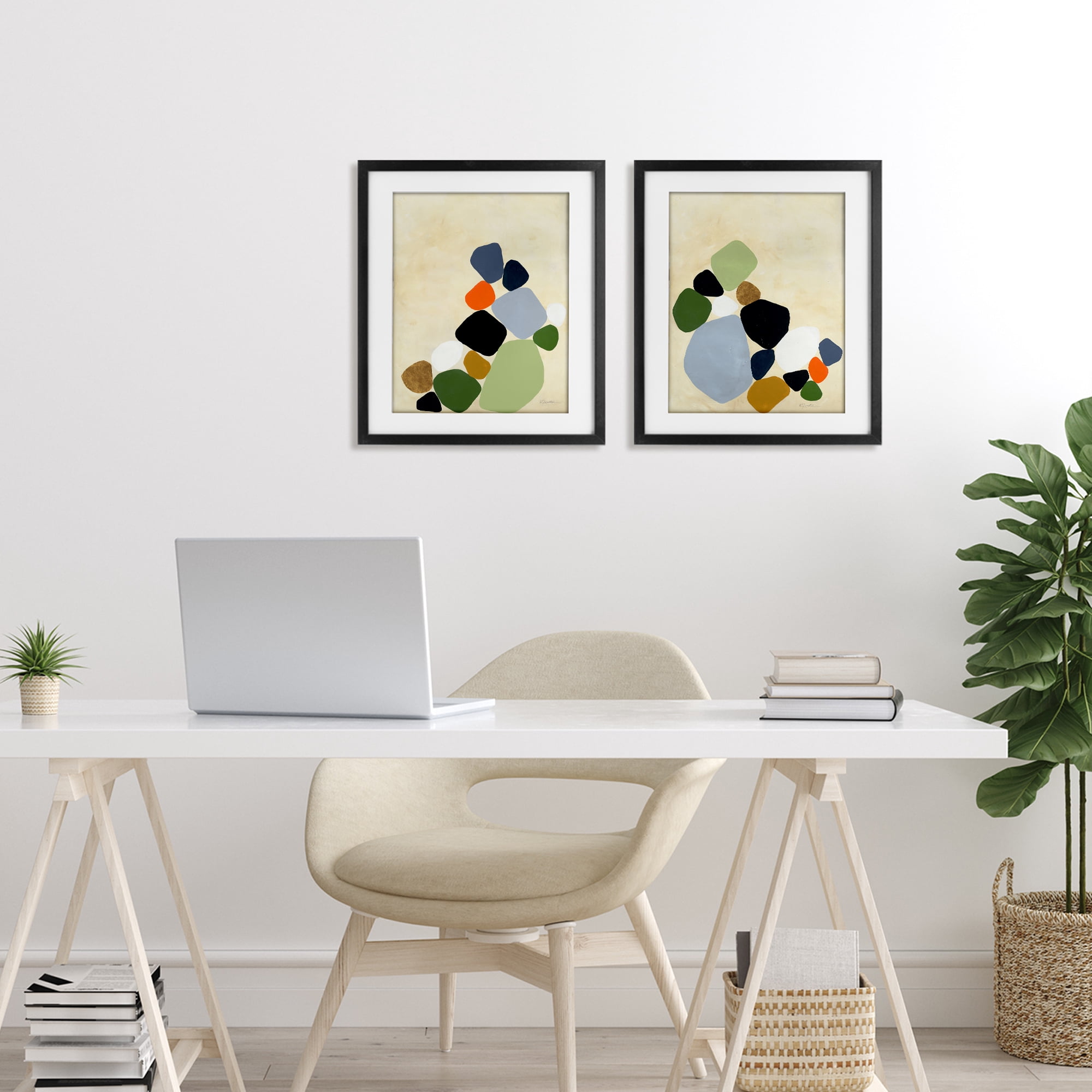 Stupell Industries Curved Clusters of Pebbles 2 Piece Black Framed Print Under Glass Set, design by Ruth Fromstein